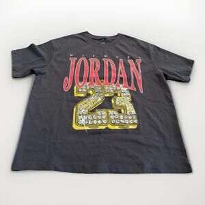 Nike Jordan Womens Black 23 Diamond Rings Graphic Loose Fit T-Shirt M HQ2673